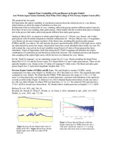 Optical Time Variability of Fermi Blazars in Kepler Field 0 Ann Wehrle (Space Science Institute), Paul Wiita (The College of New Jersey), Stephen Unwin (JPL) This proposal has two goals: 1) Characterize the optical varia