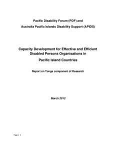 Pacific Disability Forum (PDF) and Australia Pacific Islands Disability Support (APIDS) Capacity Development for Effective and Efficient Disabled Persons Organisations in Pacific Island Countries