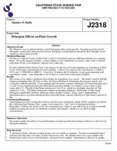 CALIFORNIA STATE SCIENCE FAIR 2009 PROJECT SUMMARY Name(s)  Matthew P. Reilly