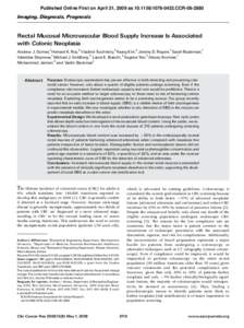 Published Online First on April 21, 2009 as[removed]0432.CCR[removed]Imaging, Diagnosis, Prognosis Rectal Mucosal Microvascular Blood Supply Increase Is Associated with Colonic Neoplasia