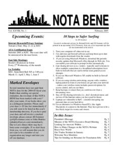 NOTA BENE Vol. XXVIII, No. 1 Upcoming Events:  February 2005
