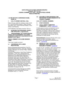 SANTA ROSA CITY COUNCIL MEETING MINUTES TUESDAY, MAY 24, 2011 COUNCIL CHAMBER, CITY HALL, 100 SANTA ROSA AVENUE REGULAR MEETING 3.2 1:45 PM (MAYOR’S CONFERENCE ROOM,