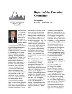 Report of the Executive Committee NABP 109th Annual Meeting May 18-21, 2013 St Louis, MO