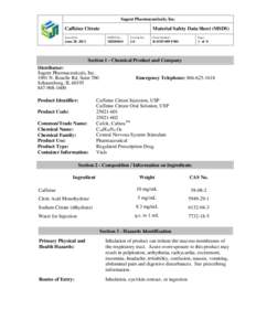 Sagent Pharmaceuticals, Inc.  Caffeine Citrate Material Safety Data Sheet (MSDS)