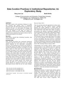 Data Curation Practices in Institutional Repositories: An Exploratory Study Dong Joon Lee Besiki Stvilia