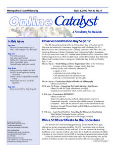 Sept. 3, 2012 Vol. 42 No. 4  Metropolitan State University Online A Newsletter for Students