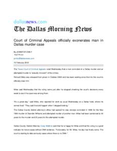 Court of Criminal Appeals officially exonerates man in Dallas murder case
