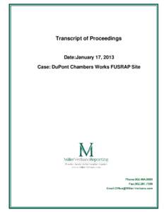 Transcript of Proceedings· · ·· Date:January 17, 2013· · Case: DuPont Chambers Works FUSRAP Site· ·  · ·