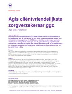 Persbericht 21 aprilAgis cliëntvriendelijkste zorgverzekeraar ggz Agis wint LPGGz Ster Utrecht, 21 april 2011