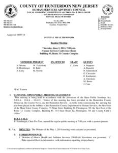 COUNTY OF HUNTERDON NEW JERSEY HUMAN SERVICES ADVISORY COUNCIL LOCAL ADVISORY COMMITTEE ON ALCOHOLISM & DRUG ABUSE YOUTH SERVICES COMMISSION MENTAL HEALTH BOARD[removed]