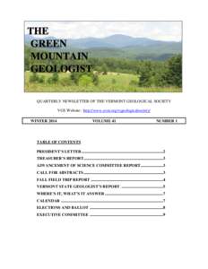 THE GREEN MOUNTAIN GEOLOGIST  QUARTERLY NEWSLETTER OF THE VERMONT GEOLOGICAL SOCIETY