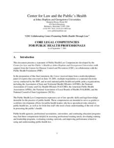 Center for Law and the Public’s Health at Johns Hopkins and Georgetown Universities Hampton House, RoomNorth Broadway Baltimore, Maryland; (fax