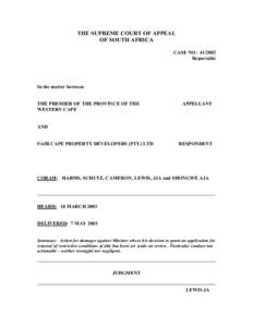 THE SUPREME COURT OF APPEAL OF SOUTH AFRICA CASE NO: [removed]Reportable  In the matter between