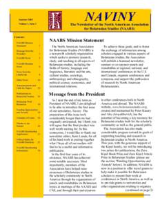NAVINY  Summer 2005 The Newsletter of the North American Association for Belarusian Studies (NAABS)