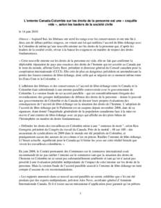 Microsoft Word - French Press release Canada-Colombia Human Rights Deal Empty-June[removed]