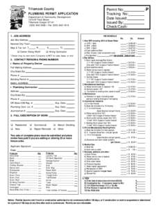 Tillamook County PLUMBING PERMIT APPLICATION Department of Community Development 1510-B Third Street Tillamook Oregon3408 • Fax