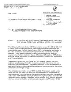 STATE OF CALIFORNIA--HEALTH AND HUMAN SERVICES AGENCY  ARNOLD SCHWARZENEGGER, Governor DEPARTMENT OF SOCIAL SERVICES 744 P Street, Sacramento, CA 95814