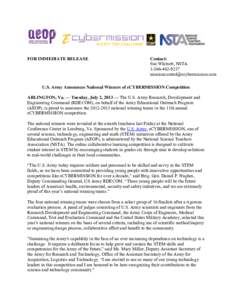 FOR IMMEDIATE RELEASE  Contact: Sue Whitsett, NSTA 