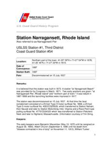 U.S. Coast Guard History Program  Station Narragansett, Rhode Island Also referred to as Narragansett Pier  USLSS Station #1, Third District