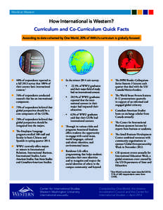 World at Western  How International is Western? Curriculum and Co-Curriculum Quick Facts According to data collected by One World, 20% of WWU’s curriculum is globally-focused.