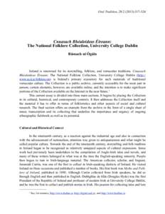 Oral Tradition, [removed]):[removed]Cnuasach Bhéaloideas Éireann: The National Folklore Collection, University College Dublin Ríonach uí Ógáin