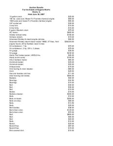 Auction Results For the Estate of Eugene Morris Alexis, IL Held June 30, gallon crock. 150 lbs. soda acid, Model F-2 Foamite chemical engine.