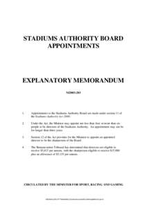 STADIUMS AUTHORITY BOARD APPOINTMENTS EXPLANATORY MEMORANDUM NI2003-203