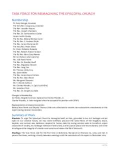 TASK FORCE FOR REIMAGINING THE EPISCOPAL CHURCH Membership Dr. Katy George, Convener The Very Rev. Craig Loya, Convener The Rev. Jennifer Adams The Rev. Joseph Chambers