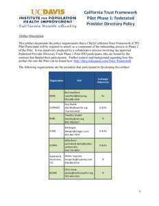 California Trust Framework Pilot Phase 1: Federated Provider Directory Policy