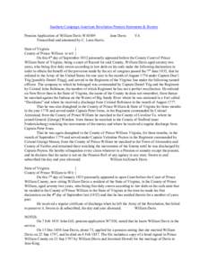 Southern Campaign American Revolution Pension Statements & Rosters Pension Application of William Davis W10309 Transcribed and annotated by C. Leon Harris. Jane Davis