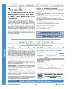 H Y B R I D A N D O N L I N E D I S TA N C E E D U C AT I O N WHAT ARE THE TECHNICAL REQUIREMENTS? ALL STUDENTS REGISTERED IN ONLINE AND/OR HYBRID COURSES MUST HAVE A CURRENT E-MAIL ADDRESS ON FILE IN