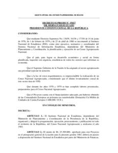 GACETA OFICIAL DEL ESTADO PLURINACIONAL DE BOLIVIA  DECRETO SUPREMO N° 19417 DR. HERNAN SILES ZUAZO PRESIDENTE CONSTITUCIONAL DE LA REPÚBLICA CONSIDERANDO: