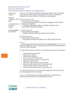 GRADE LEVEL EXPECTATION: K-2 LEFT FOOT, RIGHT FOOT CONTENT AREA: READING, WRITING AND COMMUNICATING Lesson time: 1 period