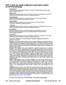 NPIP: A skew line needle configuration optimization system for HDR brachytherapy Timmy Siauwa) Department of Civil and Environmental Engineering, University of California, Berkeley, 760 Davis Hall, Berkeley, California 9