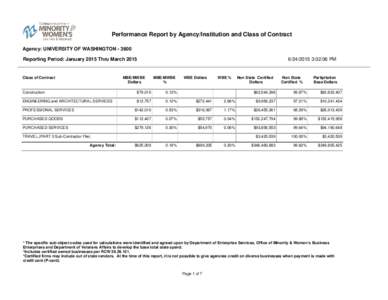 Performance Report by Agency/Institution and Class of Contract Agency: UNIVERSITY OF WASHINGTONReporting Period: January 2015 Thru March 2015 Class of Contract