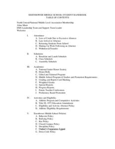 EISENHOWER MIDDLE SCHOOL STUDENT HANDBOOK TABLE OF CONTENTS North Central/National Middle Level Association Membership