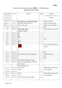 3ME2 Territory-wide System Assessment 2009 P3 Mathematics Marking Scheme for M2 Item Number