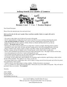 Bethany-Fenwick Area Chamber of Commerce  Dear Parade Participant, Please fill out the attached entry form and send it back. Below are the rules for this year’s parade. Please read them carefully. Failure to comply wil