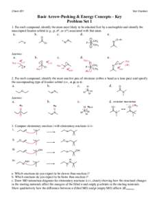 Chem 201  Van Vranken Basic Arrow-Pushing & Energy Concepts - Key Problem Set 1