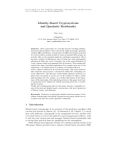In C.-M. Cheng et al., Eds., Public Key Cryptography − PKC 2016, Part I, volof Lecture Notes in Computer Science, pp, Springer, 2016. Identity-Based Cryptosystems and Quadratic Residuosity Marc Joye