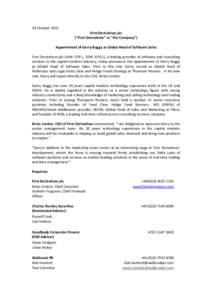 18 October 2012 First Derivatives plc (