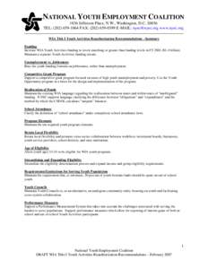 Workforce development / Job Training Partnership Act / Temporary Assistance for Needy Families / Youth work / Youth service / Law / Government / United States / Federal assistance in the United States / 105th United States Congress / Workforce Investment Act