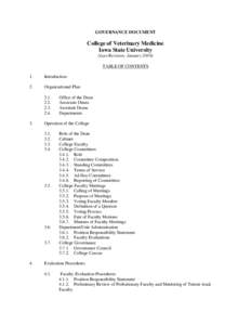 GOVERNANCE DOCUMENT  College of Veterinary Medicine Iowa State University (Last Revision: January[removed]TABLE OF CONTENTS