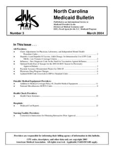 NC DMA: March 2004 Medicaid Bulletin
