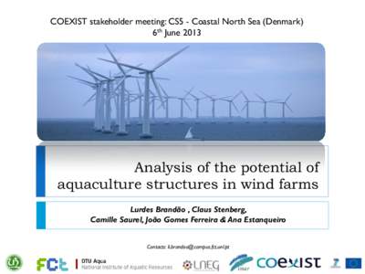 COEXIST stakeholder meeting: CS5 - Coastal North Sea (Denmark) 6th June 2013 Analysis of the potential of aquaculture structures in wind farms Lurdes Brandão , Claus Stenberg,