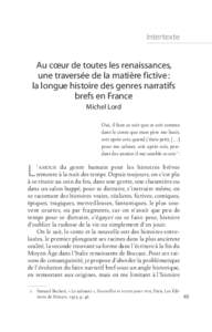 Intertexte  Au cœur de toutes les renaissances, une traversée de la matière fictive : la longue histoire des genres narratifs brefs en France