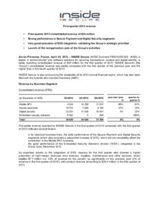 First-quarter 2013 revenue • First-quarter 2013 consolidated revenue of $34 million  •