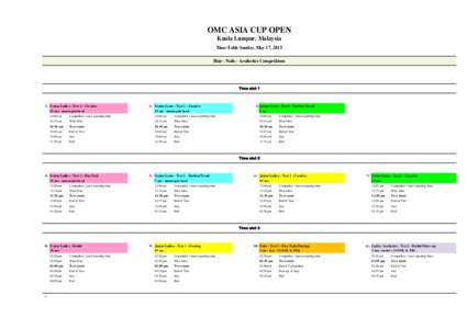 OMC ASIA CUP OPEN Kuala Lumpur, Malaysia Time-Table Sunday, May 17, 2015 Hair - Nails - Aesthetics Competitions  Time slot 1