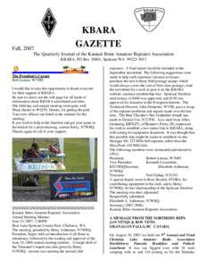 Fall, 2007  KBARA GAZETTE  The Quarterly Journal of the Kamiak Butte Amateur Repeater Association