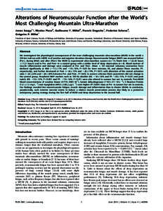 Alterations of Neuromuscular Function after the World’s Most Challenging Mountain Ultra-Marathon Jonas Saugy1*, Nicolas Place2, Guillaume Y. Millet3, Francis Degache1, Federico Schena4, Gre´goire P. Millet1 1 Institut